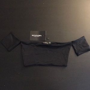 Pretty Little Thing Black Bardot Bathing Suit Top